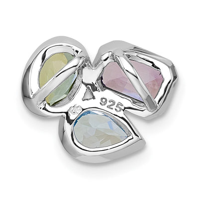 Sterling Silver Rhodium-plated Polished Pear Blue Topaz, Oval Peridot and Emerald-cut Amethyst Chain Slide Pendant