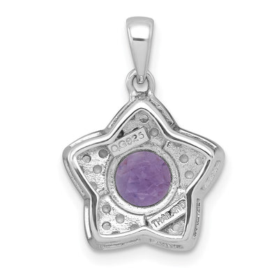 Sterling Silver Rhodium-plated Polished Peridot and White Topaz Star Pendant