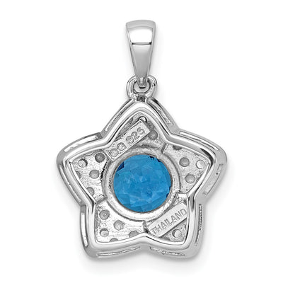 Sterling Silver Rhodium-plated Polished Light Swiss Blue Topaz and White Topaz Star Pendant
