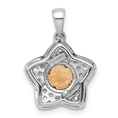 Sterling Silver Rhodium-plated Polished Citrine and White Topaz Star Pendant