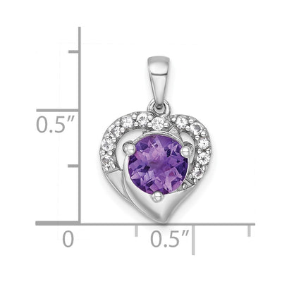 Sterling Silver Rhodium-plated Polished Fancy Amethyst and White Topaz Heart Pendant