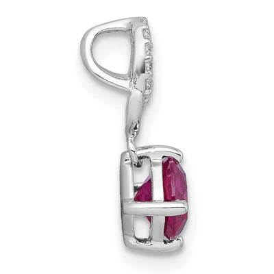 Sterling Silver Rhodium-plated Polished Round Lab Created Ruby and CZ Dangling Heart Chain Slide Pendant