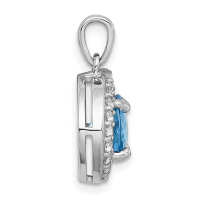 Sterling Silver Rhodium-plated Polished Checker-cut Round Light Swiss Blue Topaz and White Topaz Circle Pendant