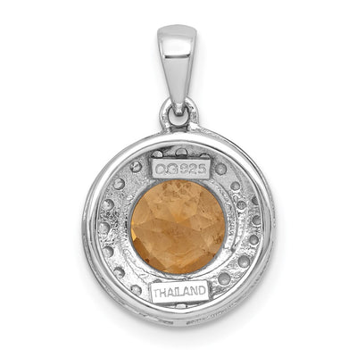 Sterling Silver Rhodium-plated Polished Checker-cut Round Citrine and White Topaz Circle Pendant