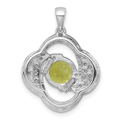 Sterling Silver Rhodium-plated Polished Checker-cut Round Peridot and White Topaz Pendant