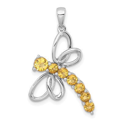 Sterling silver citrine dragonfly pendant