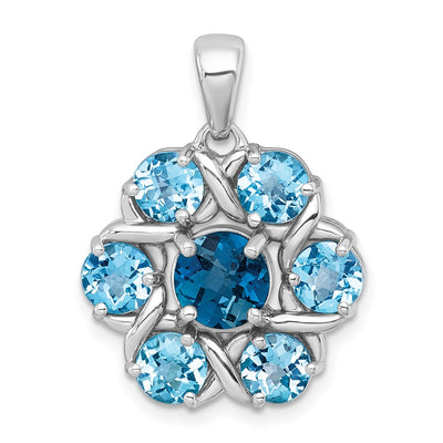 Sterling silver blue topaz flower pendant
