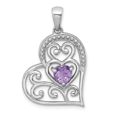 Sterling silver amethyst heart pendant