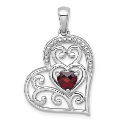 Sterling silver garnet heart pendant