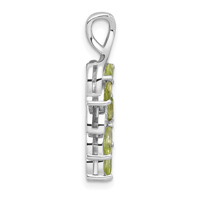 Sterling Silver Rhodium-plated Polished Peridot and White Topaz Leaves Chain Slide
