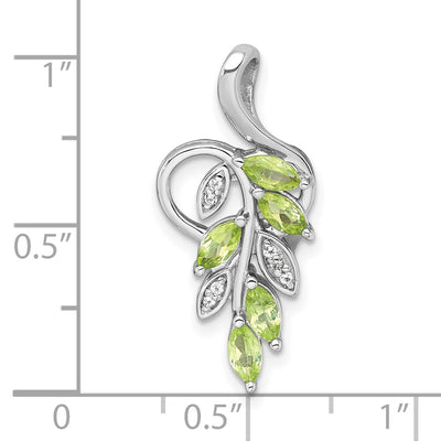 Sterling Silver Rhodium-plated Polished Peridot and White Topaz Leaves Chain Slide