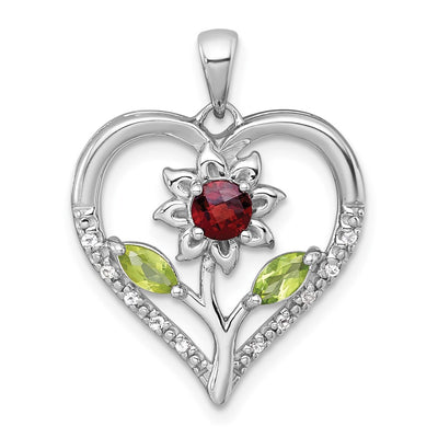 Sterling silver peridot heart pendant
