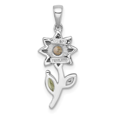 Sterling Silver Rhodium-plated Polished Citrine, Peridot and White Topaz Flower Pendant
