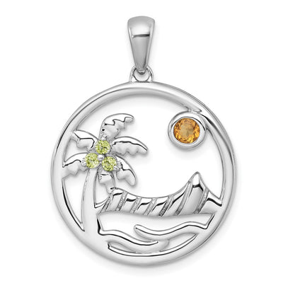 Sterling silver peridot circle pendant