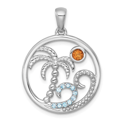 Sterling silver blue topaz circle pendant
