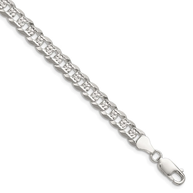 Sterling Silver Flat D/C Pave Curb Chain, 7 x 6.75mm
