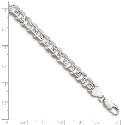 Sterling Silver Flat D/C Pavé Curb Bracelet, 8 x 7.9mm