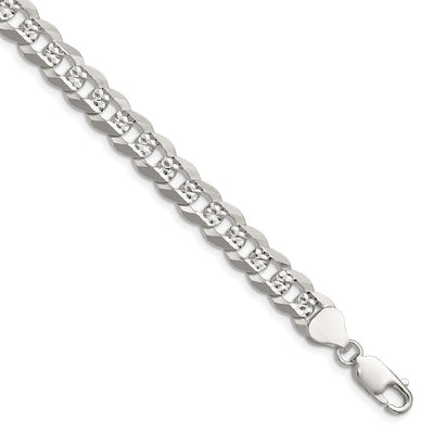 Sterling Silver Flat D/C Pavé Curb Bracelet, 8 x 7.9mm