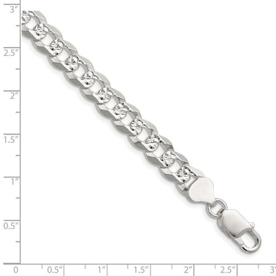 Sterling Silver Flat D/C Pavé Curb Bracelet, 8 x 8.25mm