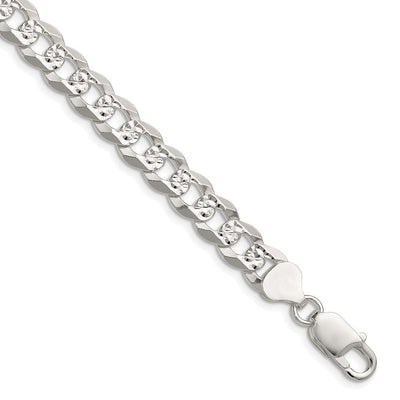 Sterling Silver Flat D/C Pavé Curb Bracelet, 8 x 8.25mm