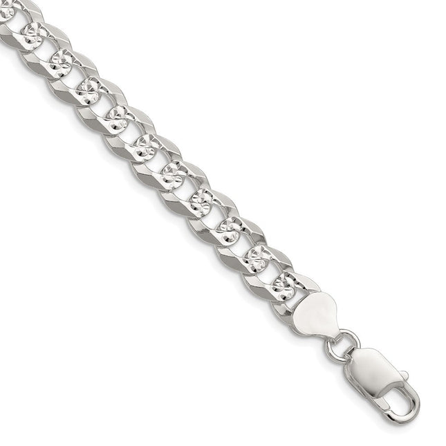 Sterling Silver Flat D/C Pave Curb Bracelet, 8 x 8.25mm