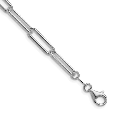 Sterling Silver Rhodium-plated Polished Paperclip Bracelet, 7 x 5.5mm