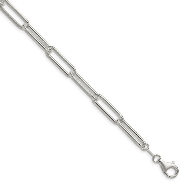 Sterling Silver Polished Paperclip Bracelet, 7 x 6.5mm