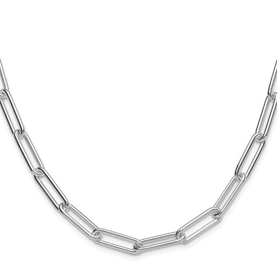 Sterling Silver Rhodium-plated Polished Paperclip Bracelet, 7 x 6.5mm