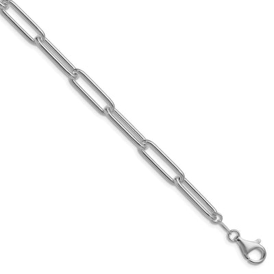 Sterling Silver Rhodium-plated Polished Paperclip Bracelet, 7 x 6.5mm