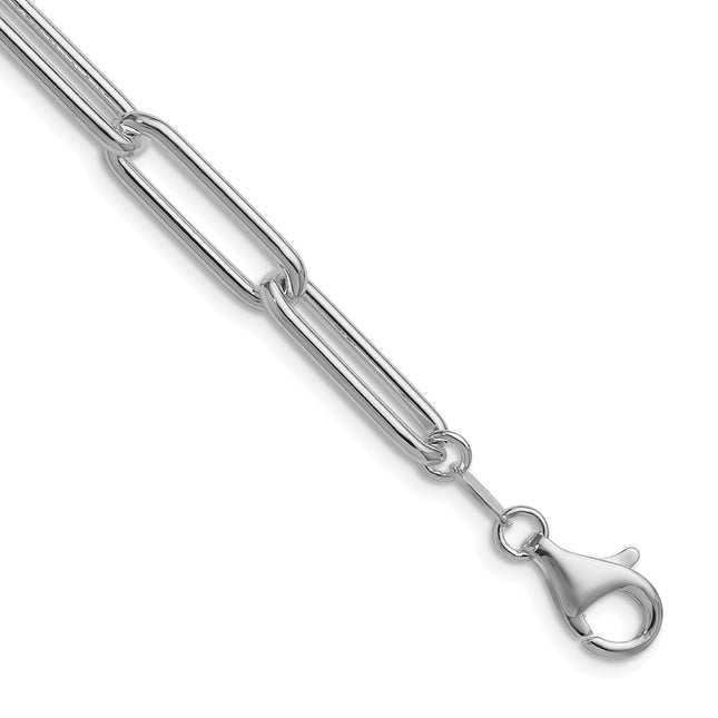 Sterling Silver Rhodium-plated Polished Paperclip Bracelet, 7 x 6.5mm