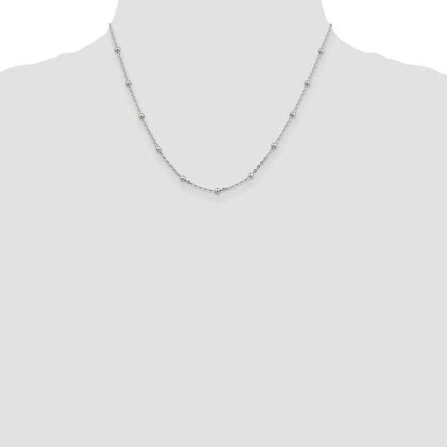 Sterling Silver Fancy Beaded Chain, 16 x 1.3mm