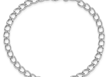 Amore La Vita Sterling Silver Rhodium-plated Polished Half Round Wire Curb Chain with Fancy Lobster Clasp Charm Bracelet (Style QPE58R-8)