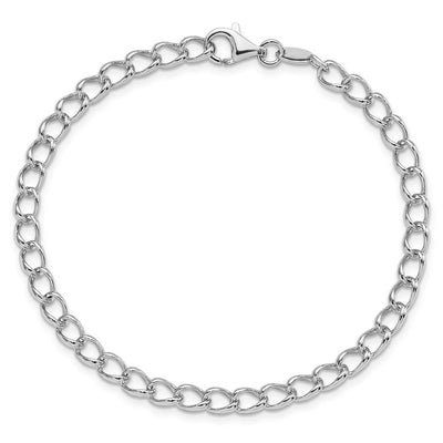 Amore La Vita Sterling Silver Rhodium-plated Polished Half Round Wire Curb Chain with Fancy Lobster Clasp Charm Bracelet