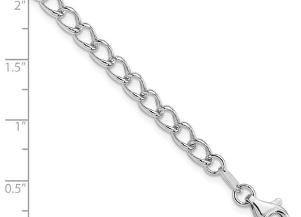 Amore La Vita Sterling Silver Rhodium-plated Polished Half Round Wire Curb Chain with Fancy Lobster Clasp Charm Bracelet (Style QPE58R-8)