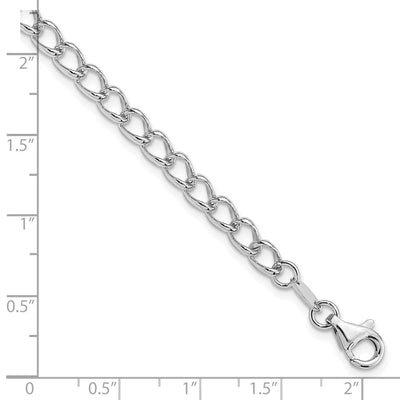 Amore La Vita Sterling Silver Rhodium-plated Polished Half Round Wire Curb Chain with Fancy Lobster Clasp Charm Bracelet