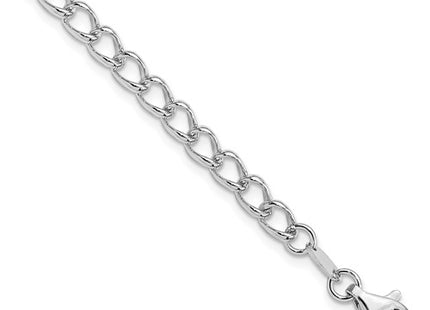 Amore La Vita Sterling Silver Rhodium-plated Polished 4.5mm 8 inch Half Round Wire Curb Chain with Fancy Lobster Clasp Charm Bracelet