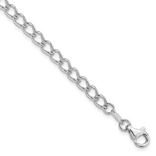 Amore La Vita Sterling Silver Rhodium-plated Polished Half Round Wire Curb Chain with Fancy Lobster Clasp Charm Bracelet (Style QPE58R-8)