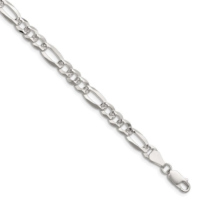 Sterling Silver Flat D/C Pave Figaro Chain, 7 x 6.1mm