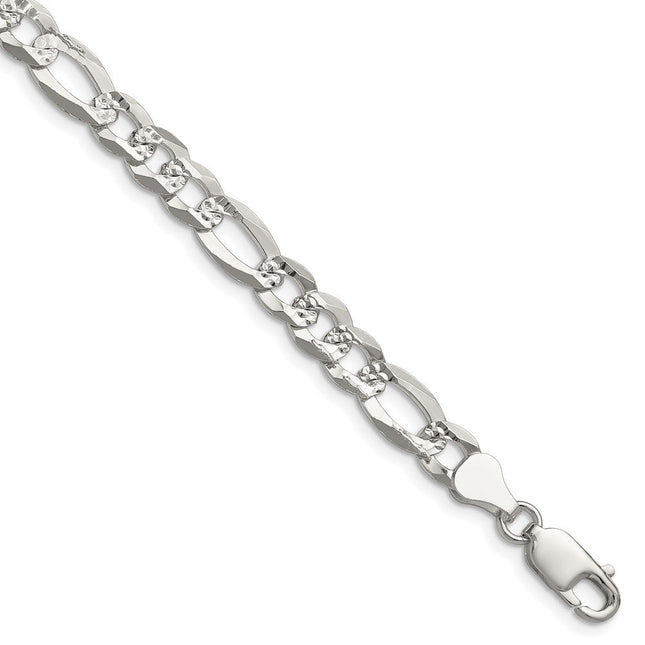 Sterling Silver Flat D/C Pave Figaro Chain, 7 x 7mm