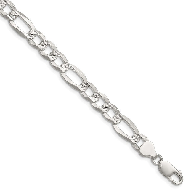 Sterling Silver Flat D/C Pave Figaro Chain, 7 x 8mm