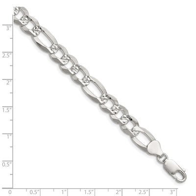 Sterling Silver Flat D/C Pavé Figaro Chain, 7 x 8.5mm