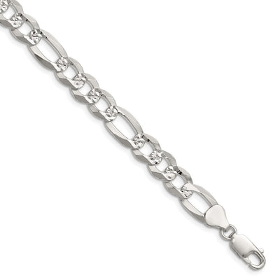 Sterling Silver Flat D/C Pavé Figaro Chain, 7 x 8.5mm