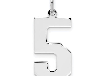 Sterling Silver/Rhodium-plated Polished Number 5 Charm (Style QPL05)