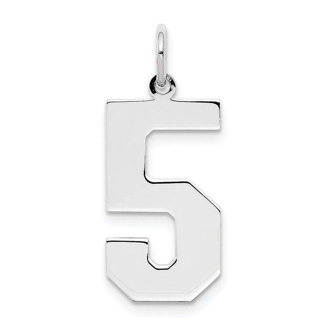 Sterling Silver/Rhodium-plated Polished Number 5 Charm, 24 x 10mm