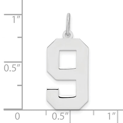 Sterling Silver/Rhodium-plated Polished Number 9 Charm, 24 x 10mm