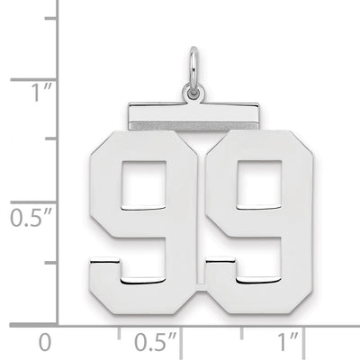 Sterling Silver/Rhodium-plated Polished Number 99 Charm, 24 x 20mm