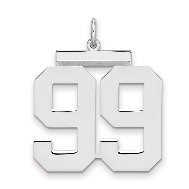Sterling Silver/Rhodium-plated Polished Number 99 Charm, 24 x 20mm