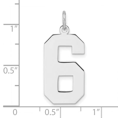Sterling Silver/Rhodium-plated Polished Number 6 Charm, 27.96 x 12.32mm