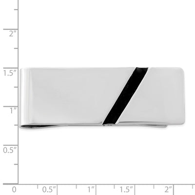 Sterling Silver Rhodium-plated Black Enameled Money Clip