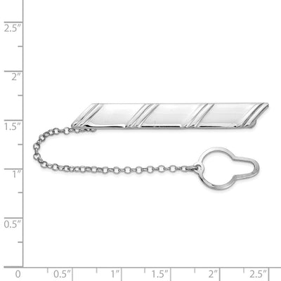 Sterling Silver Rhodium-plated Diagonal Stripes w/Button Chain Tie Bar